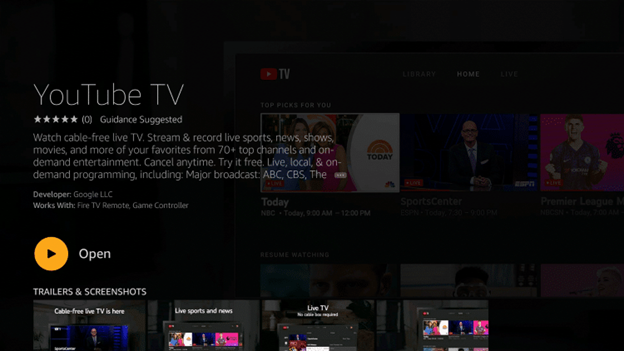 On your home page of Firestick, hover to the Youtube TV application and hold the Options menu