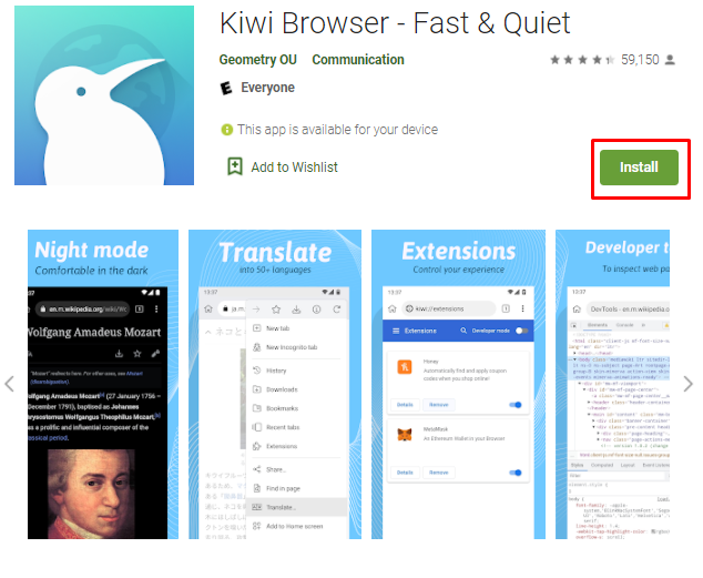 How to install Kiwi browser for PC